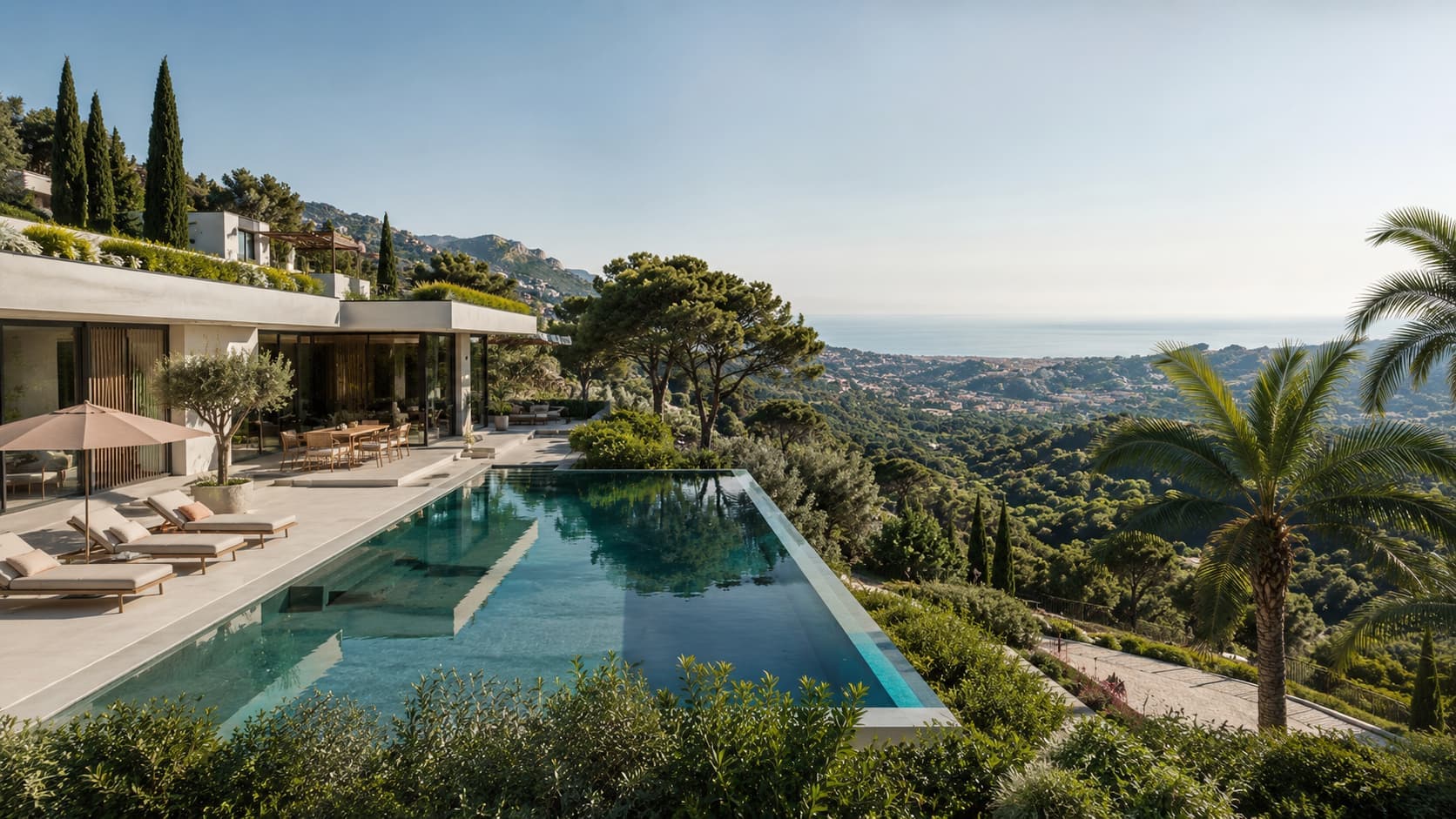 Luxury Costa del Sol villa terrace with mountain and sea views