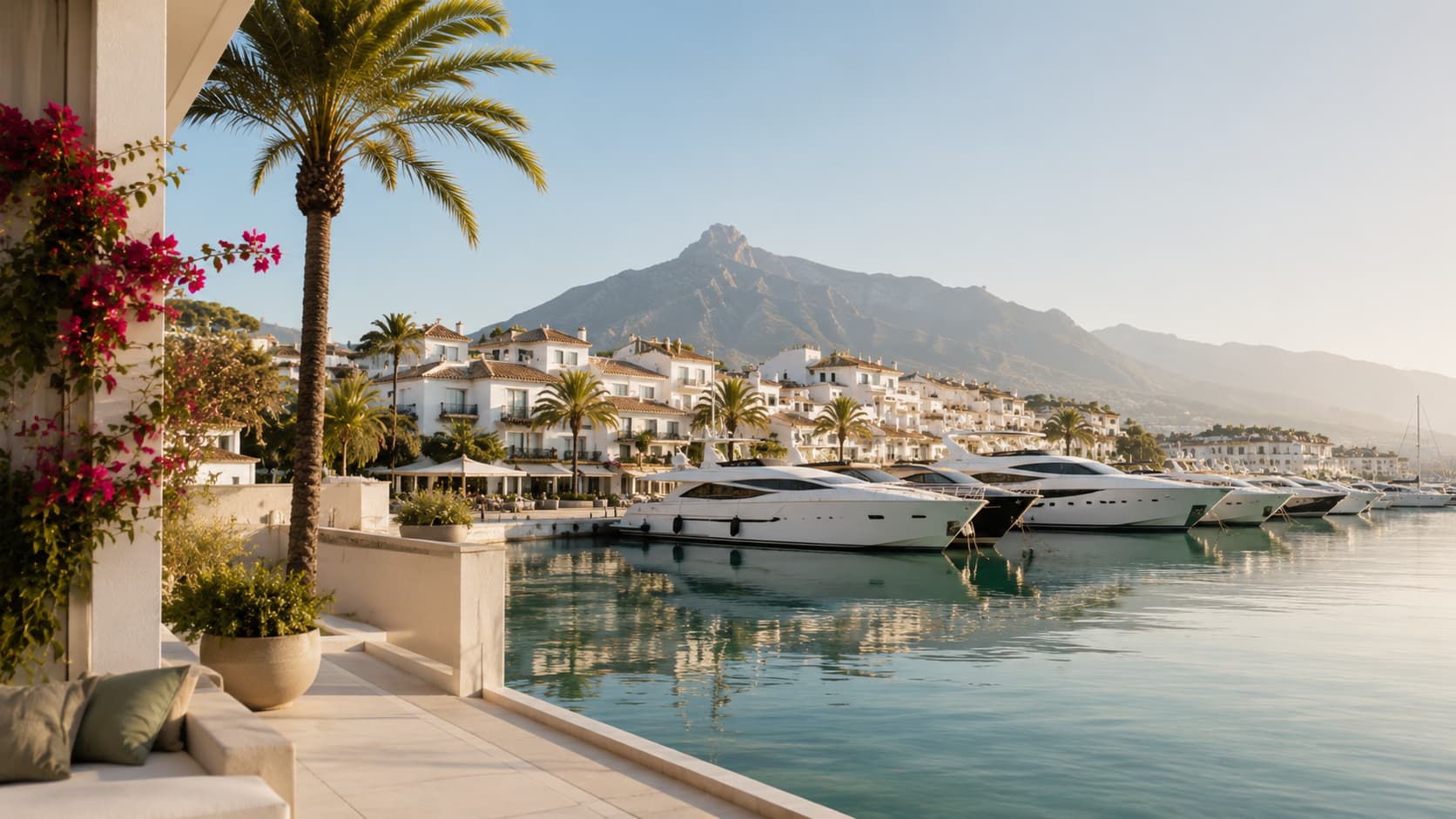 Buyer consultation beside a Costa del Sol marina